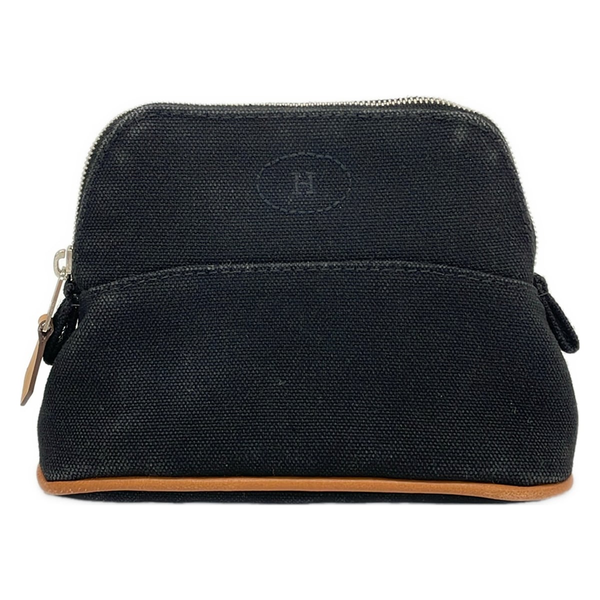 Herms Pouch Black Brown Canvas Leather